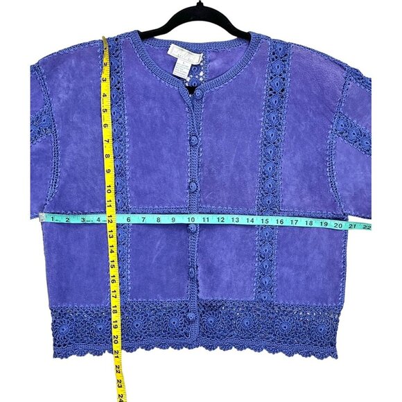 Vintage SMH Boutique Purple Suede & Crochet Leather Jacket Size Large - Picture 10 of 10